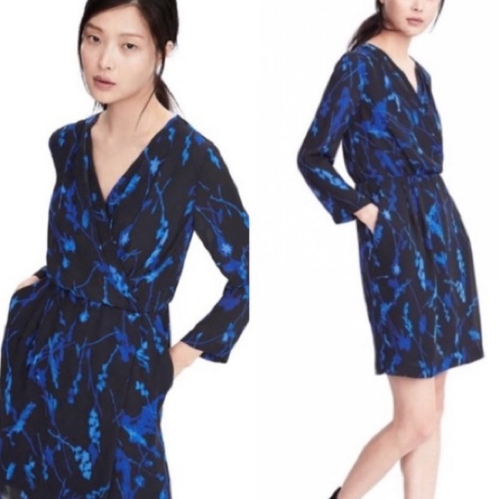 NWT Banana Republic Navy Floral Faux Wrap Dress 2